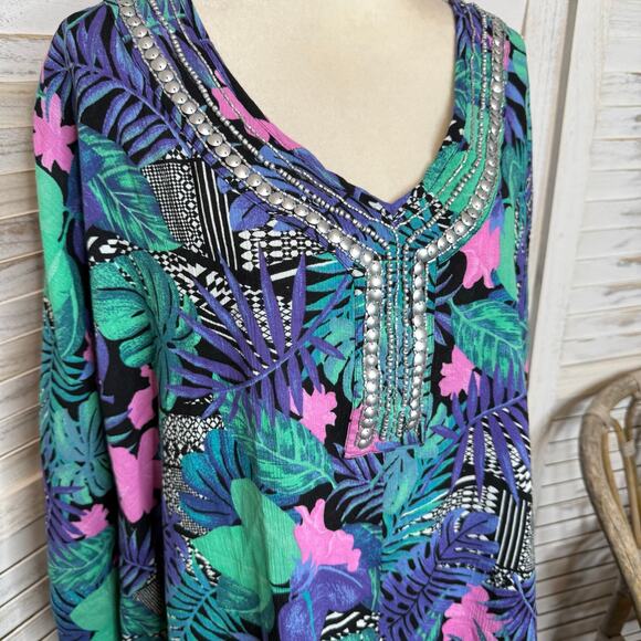 SWIMSUITS FOR ALL NWT Women's PLUS 22 24 Cover Up Top Caftan Cotton Multicolor - Picture 7 of 13